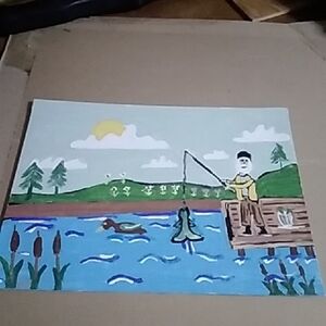 Colorful Fishing Scene Art Print